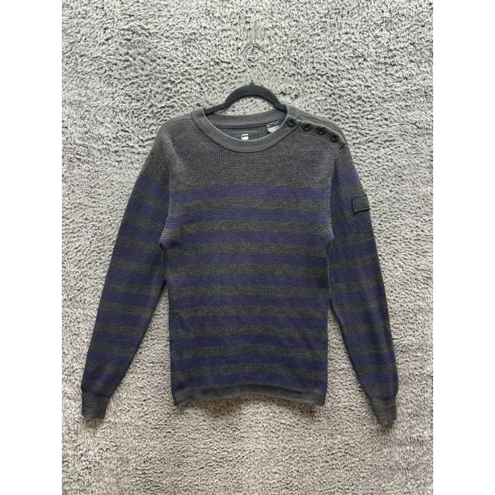 G-Star Raw Dadin‎ Stripe R Knit Long Sleeve Pullover Sweater Grey Mens Size S